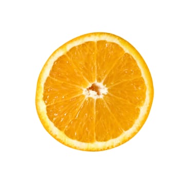 A slice of orange, isolated on white.