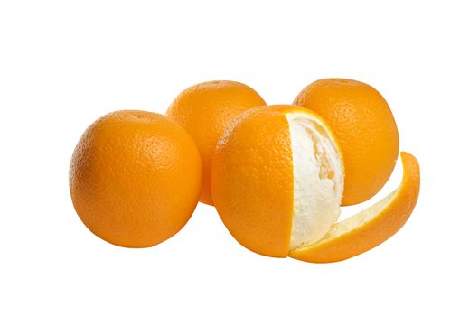 Four oranges set against a white background.