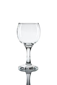 Empty white wine glass on white background.