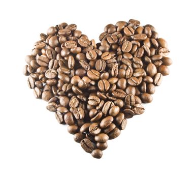 A love heart made from coffe beans