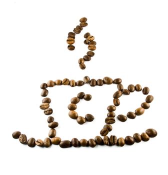 Coffee cup made of beans on white background