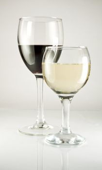 Red and White wine in two wineglass.