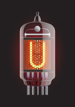 Nixie tube indicator. Letter "U" from retro, Transparency guaranteed. Vector illustration.