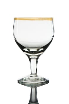 Empty white wine glass on white background.