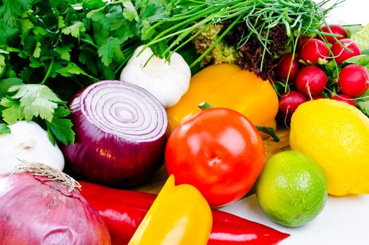 Set of vegetables on table close up