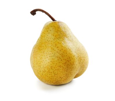 One ripe and yellow pear on a white background