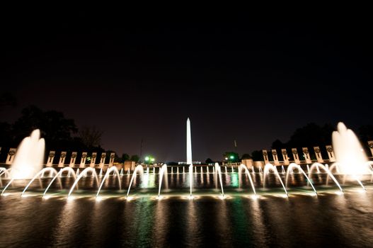fountain of World Wall II Memorial at night