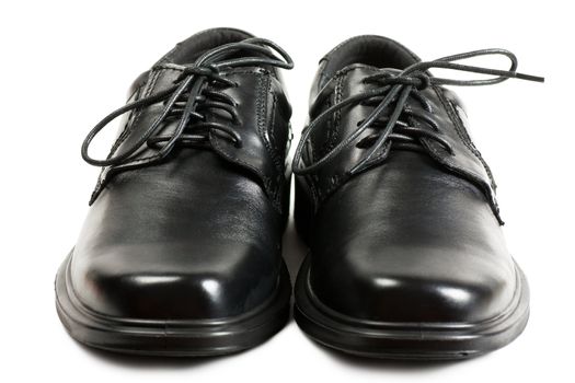 Men black shoes with black laces over white background