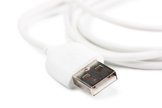 Closeup view of white usb cable