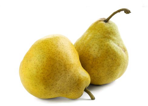 Two ripe and juicy pears on a white background