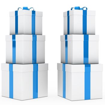 christmas gift boxes blue white stack tower