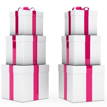 christmas gift boxes pink white stack tower