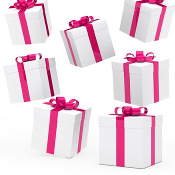 christmas gift boxes pink white falling down