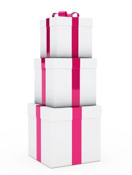 christmas three gift boxes pink white stack