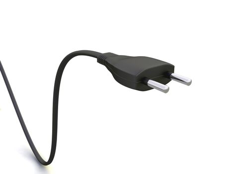 Black power cable on a white background