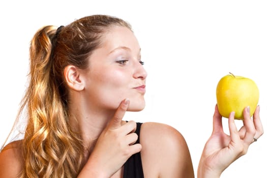 portrait of woman with apple