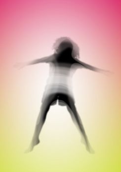 Image with a blurred female silhouette against colour background