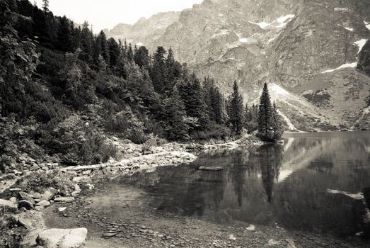 shore of the lake, high mountain landscape in Poland