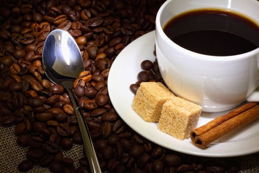 Image of coffee beans and white cup