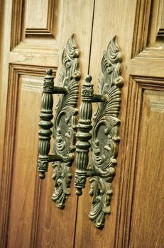 old vintage wood door handle