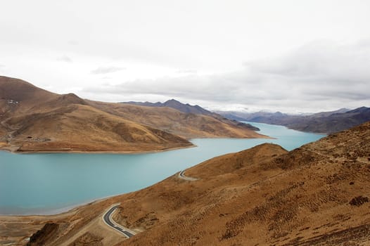 Landscape of mountains and lakes in Tibet