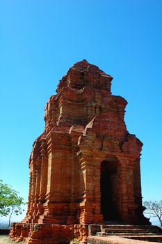 Famous historic ruins against blue sky in Vietnam