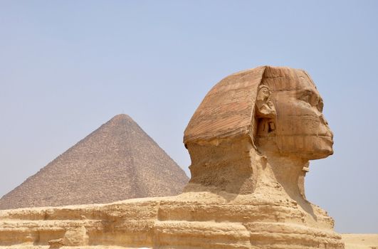 Landmark of the famous ancient Sphinx in front of the pyramid Giza in Cairo,Egypt