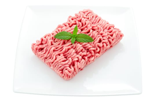 dish of minced pork and veal with mint sheet trimmed and isolated