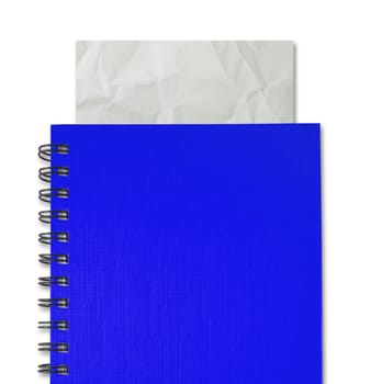 Crumpled paper in blue notebook