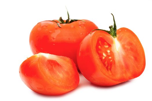 Closeup view of tomatoes isolated on the white