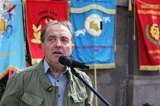 Roy Pedersen, leader of Norwegian Confederation of Trade Unions in Oslo (LO i Oslo), speaking at a rally against The EU Temporary and Agency Workers Directive 05.06.2012.