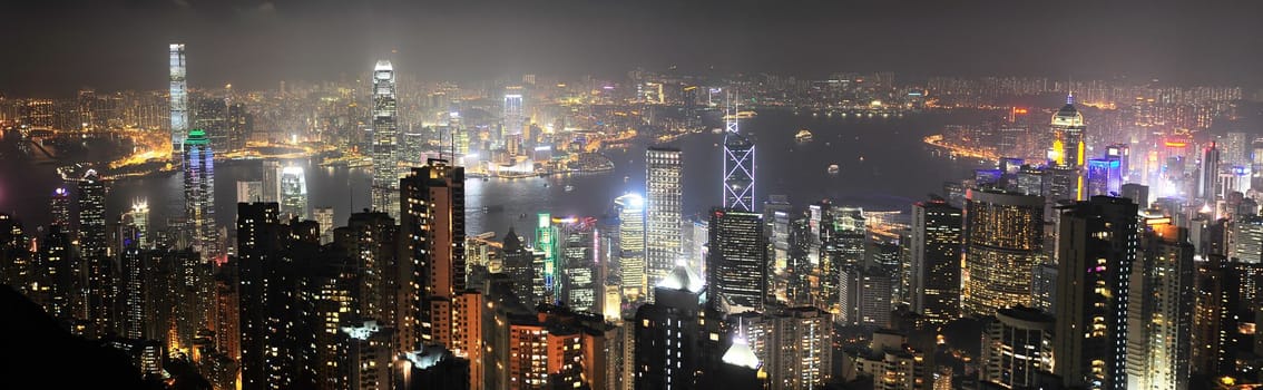 Night panorama of Hong Kong from Victoria peak