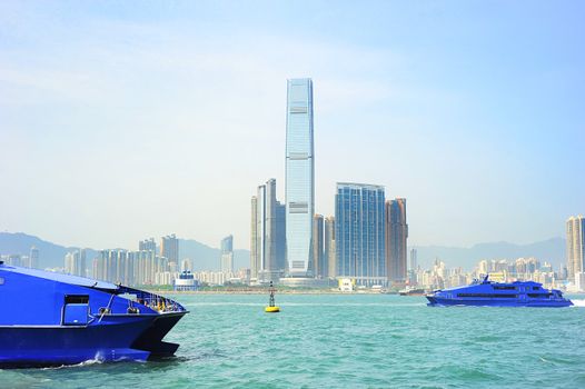 View on Kowloon island from Hong Kong island. Hong Kong S.A.R.