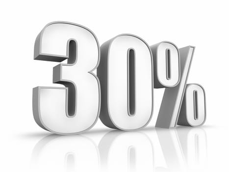 White thirty percent, isolated on white background. 30%