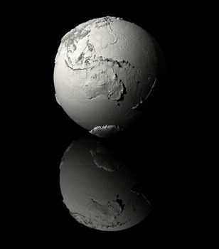 Realistic model of planet earth on black background, australia, 3d render