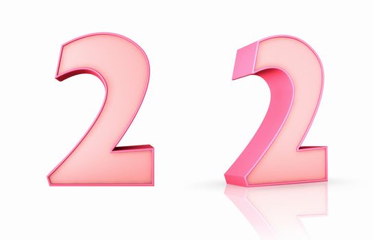3d pink number two, isolated on white background, 2