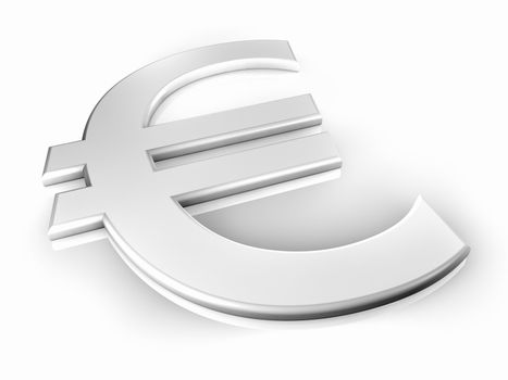 White euro sign on white background, shine and reflection, 3d render