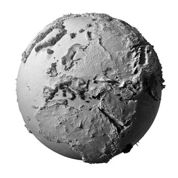 Realistic model of planet earth isolated on white background - europe, 3d illustration