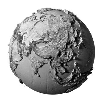 Realistic model of planet earth isolated on white background - asia, 3d illustration