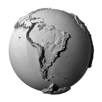 Realistic model of planet earth isolated on white background - south america, 3d illustration