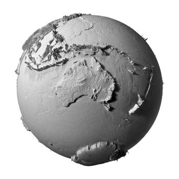 Realistic model of planet earth isolated on white background - australia, 3d illustration