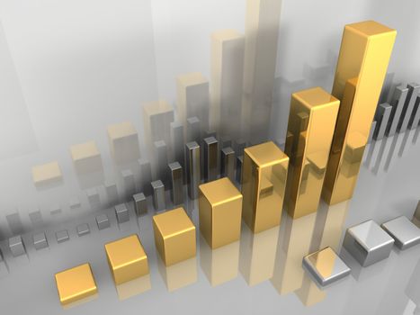Abstract visualization of stock market chart, gold and silver, 3d illustration