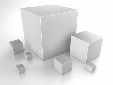 Gray cubes on white background, 3d abstract render