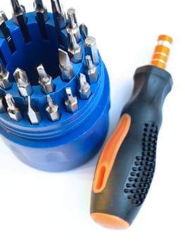 Screwdriver and precision tools set closeup