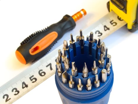 Screwdriver tools set with measure tape