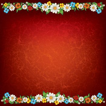 abstract spring floral background with flowers on red