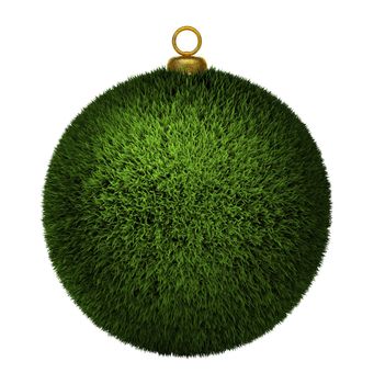 Grass christmas bauble isolated on white background, ecology concept 3d render