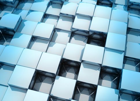 Small metallic cubes, modern abstract background, 3d render