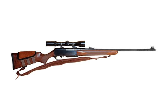 semiautomatic hunting rifle large-caliber equipped with optical viewfinder cut off and isolated