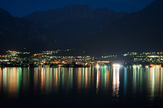 View on Mandello De Lario from the opposing shore at Lake Como at night